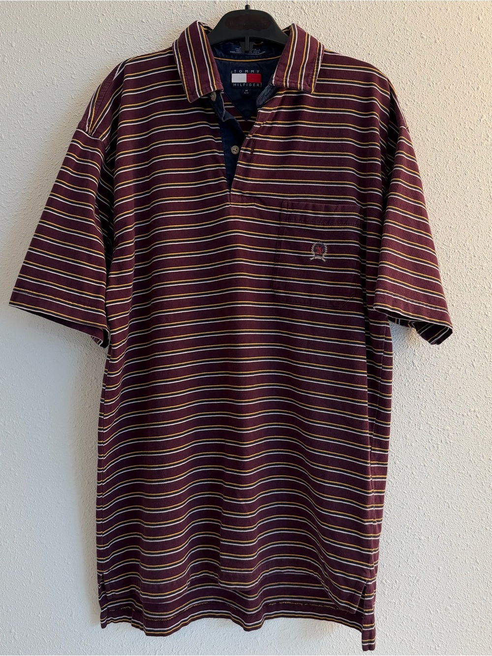 Tommy Hilfiger Men's Burgundy Polo with Cream & Yellow Stripes